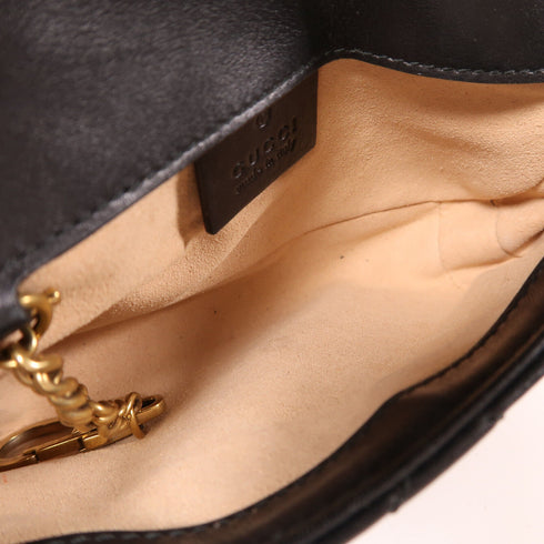 GUCCI GHW GG Marmont Super Mini Chain Shoulder Bag 476433 Chevron Leather Black