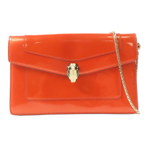 BVLGARI GHW Chain Shoulder Bag Patent Leather Orange