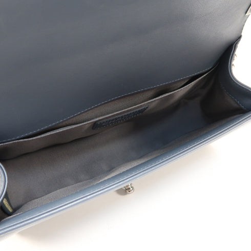 CHANEL CC SHW Boy 25 Chain Shoulder Bag Calfskin Leather Grey Blue