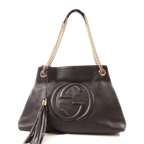 GUCCI GG GHW Soho Chain Shoulder Bag 308982 Calfskin Leather Black
