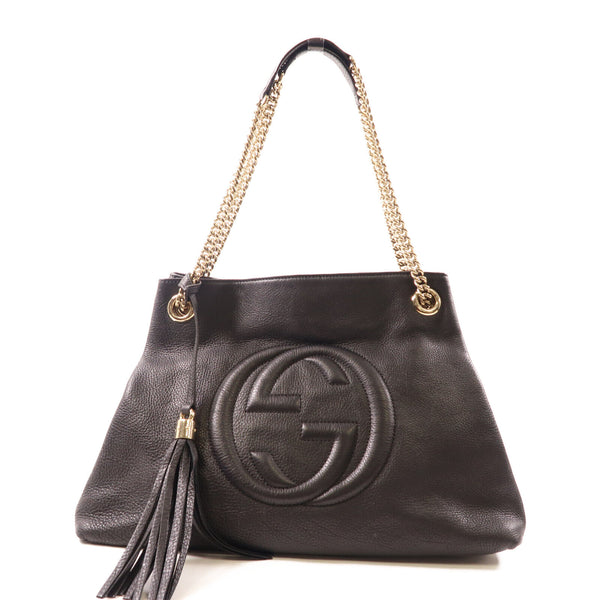 GUCCI GG GHW Soho Chain Shoulder Bag 308982 Calfskin Leather Black