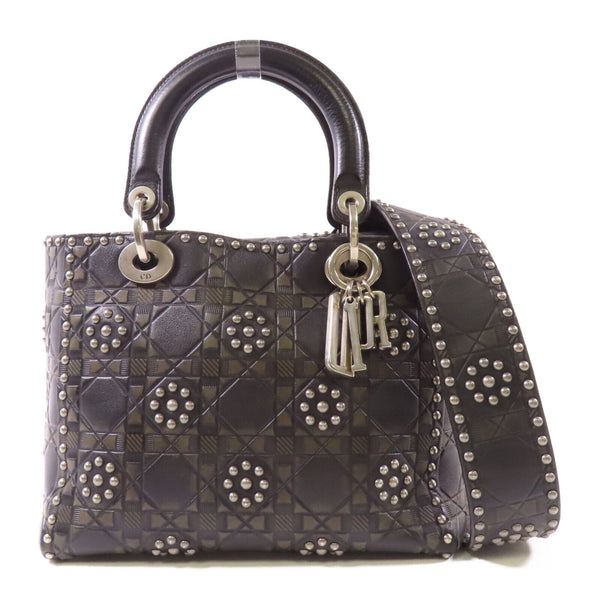 Christian Dior CD SHW Lady DiorSHW 2Way Shoulder Bag Calfskin Leather Black