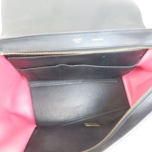 CELINE GHW Trapeze Shoulder Bag Handbag Calfskin Leather Grey Black Red