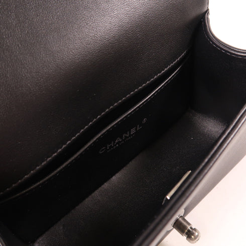 CHANEL CC SHW Boy 20 Chain Shoulder Bag Lambskin Leather Black