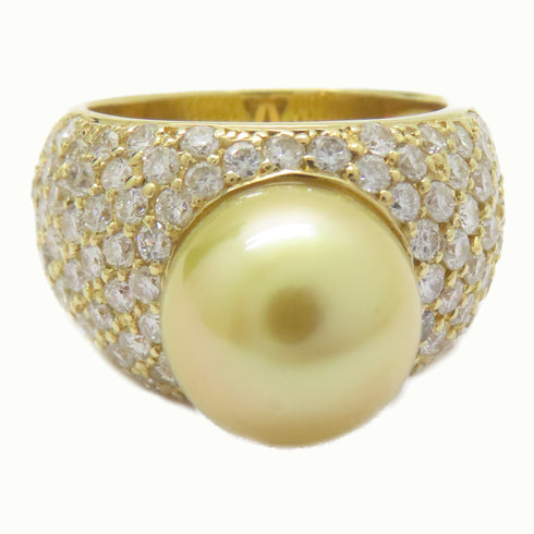 FINE JEWELRY 11.2mm Pearl 2.63ct Diamond Ring 18K Yellow Gold US#7.25