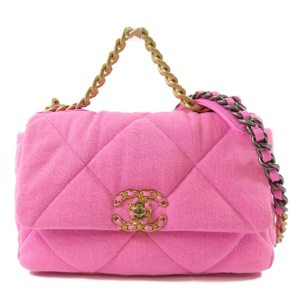 Chanel CC GHW Chanel 19 Chain Shoulder Bag Handbag Canvas Pink