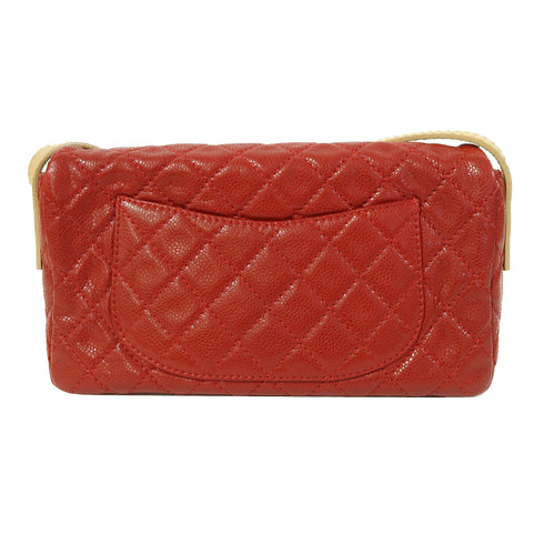 CHANEL Quilted CC Shoulder Bag Caviar Leather Red