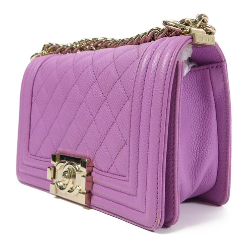 CHANEL Quilted CC GHW Boy Chanel Chain Shoulder Bag Calfskin Leather Purple
