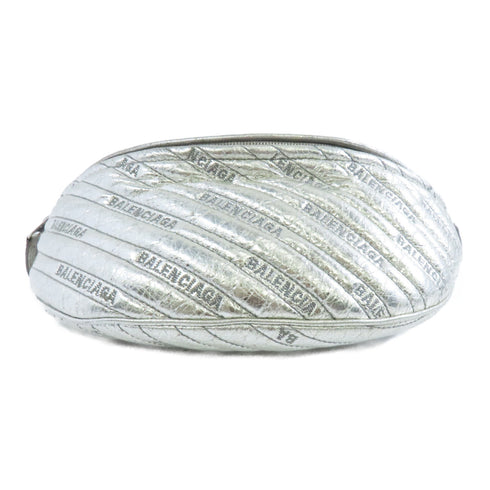 BALENCIAGA GHW SHW Belt Waist Bag 551550 Calfskin Leather Silver