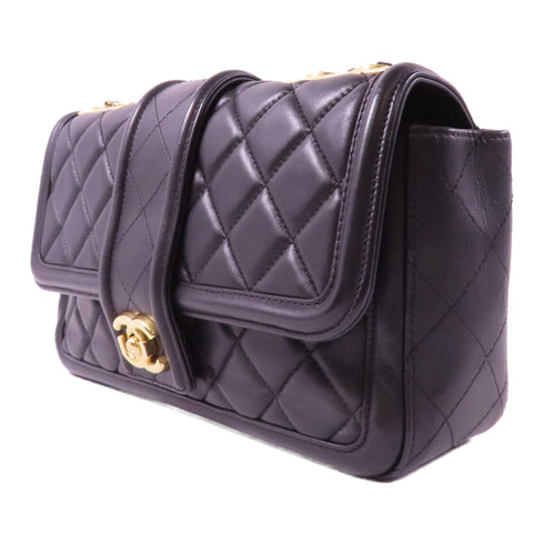 CHANEL Quilted CC GHW Chain Shoulder Bag Lambskin Leather Black v9