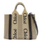 Chloe GHW Mini Woody Tote 2 Way Shoulder Bag Canvas Beige Black