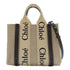 Chloe GHW Mini Woody Tote 2 Way Shoulder Bag Canvas Beige Black