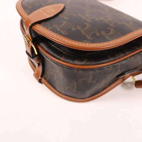 CELINE GHW Folco Triomphe Shoulder Bag PVC Coated Canvas Brown