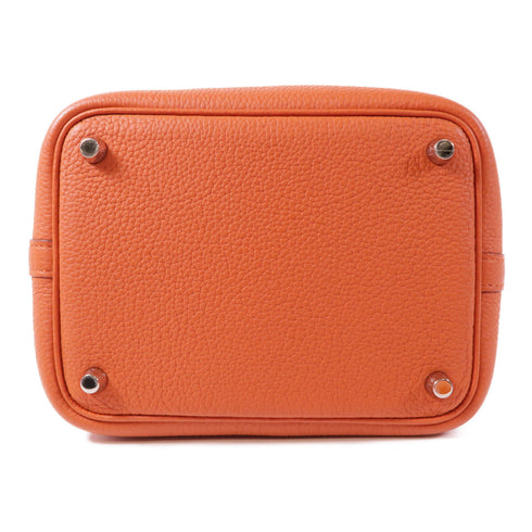 HERMES PHW Picotin PM Handbag Clemence Leather Terre Battue/Orange