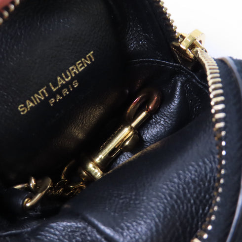 SAINT LAURENT YSL GHW Coin purse Key Case Calfskin Leather Black