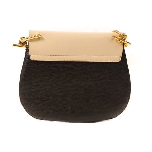 Chloe GHW Drew Bag Chain Shoulder Bag Calfskin Leather Black/White