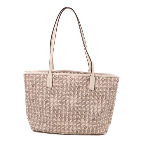 Tory Burch GHW Shoulder Tote Bag Coated Canvas White