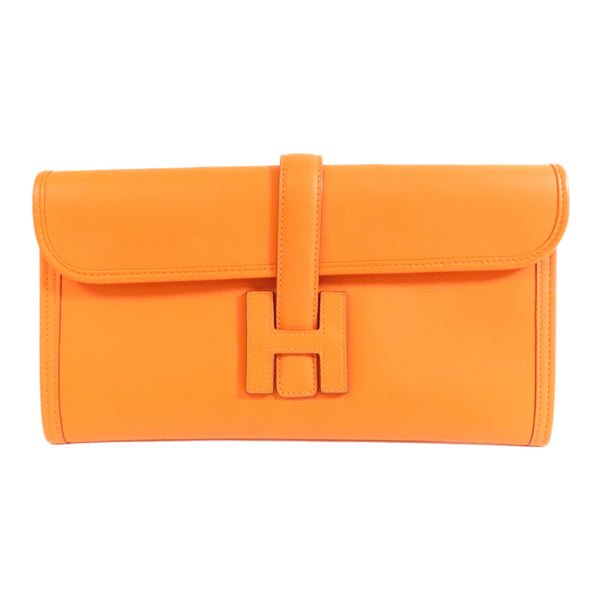 HERMES Jige Clutch Bag Veau Swift Leather Orange