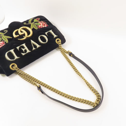 GUCCI GHW GG Marmont Chain Shoulder Bag 443496 Velvet Black