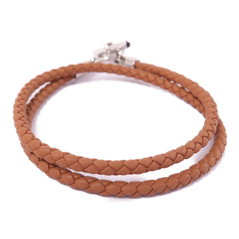 HERMES PHW Collier Glenan Necklace Leather 37/Gold