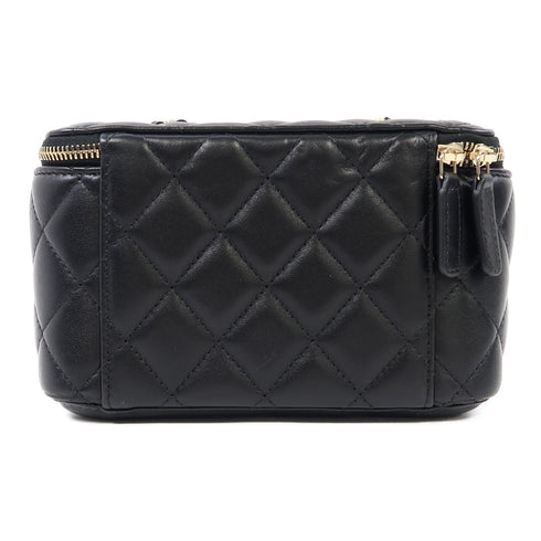 CHANEL Quilted CC GHW Vanity Case Chain Shoulder Bag Lambskin Leather Black v2