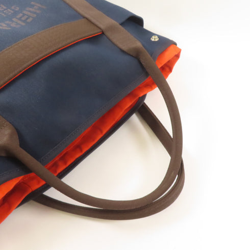 HERMES PHW Sac De Pansage Groom Handbag 2 Way Shoulder Bag Canvas Bleu Indigo