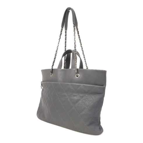 CHANEL Quilted CC SHW 2 Way Shoulder Bag Calfskin Leather Grey