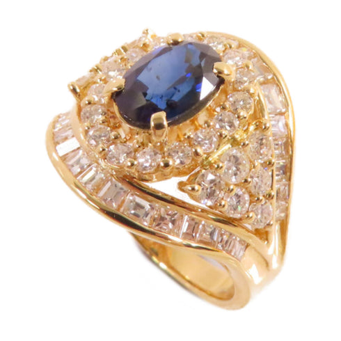 FINE JEWELRY 1.36ct Sapphire 1.8ct Diamond Ring 18K Yellow Gold US#5.25