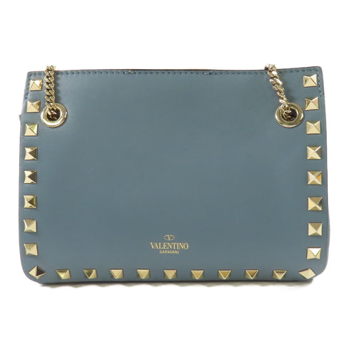 Valentino GHW Chain Shoulder Bag Calfskin Leather Blue