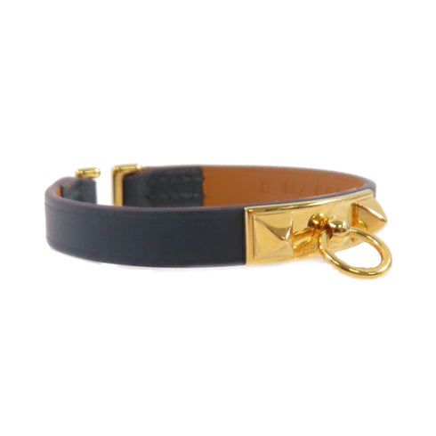 HERMES GHW Rivale Mini Bracelet Bangle Swift Leather Black