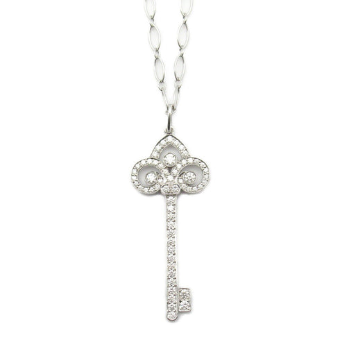 TIFFANY&CO Fleur De Lis Key Diamond Necklace PT950 Platinum 18K White Gold