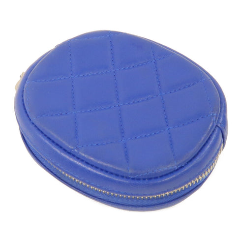 CHANEL Quilted CC GHW Coin Case Purse Lambskin Leather Blue