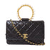 CHANEL Quilted CC GHW Pearl Handle Bag 2 Way Shoulder Lambskin Leather Black