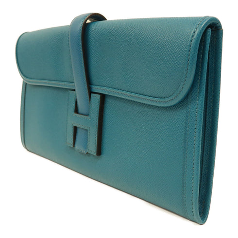 HERMES Jige Pouch Epsom Leather Bleu Izmir