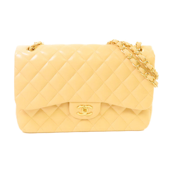CHANEL Quilted CC GHW Classic Jumbo 30 Chain Shoulder Bag Lambskin Leather Beigw