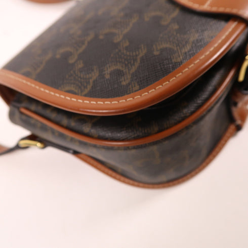 CELINE GHW Folco Triomphe Shoulder Bag PVC Coated Canvas Brown