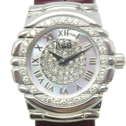 PIAGET Tanagra Dia Quartz Machine Wrist Watch K18 White Gold 16033 Silver