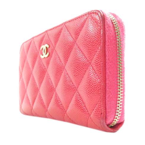 CHANEL CC GHW Zipper Wallet AP0226 Calfskin Leather Pink