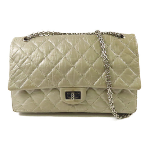 CHANEL CC SHW 2.55 Medium Chain Shoulder Bag Calfskin Leather Silver