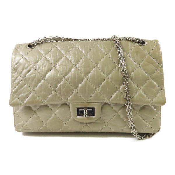 CHANEL CC SHW 2.55 Medium Chain Shoulder Bag Calfskin Leather Silver