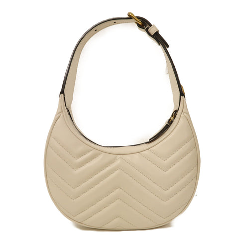 GUCCI GG GHW Maront 2 Way Chain Shoulder Bag Calfskin Leather White
