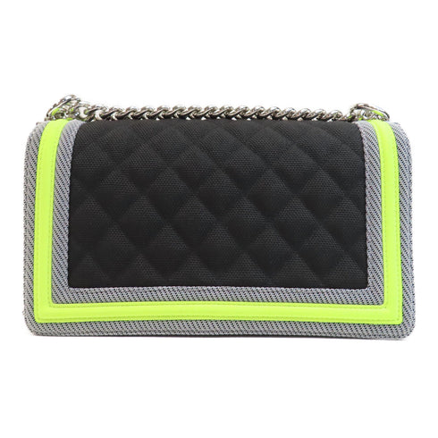 CHANEL Quilted CC SHW Boy 25 Chain Shoulder Bag A67086 Canvas Black/Yellow