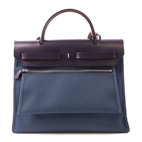 HERMES PHW Herbag PM 2 Way Shoulder Bag Handbag Canvas Blue