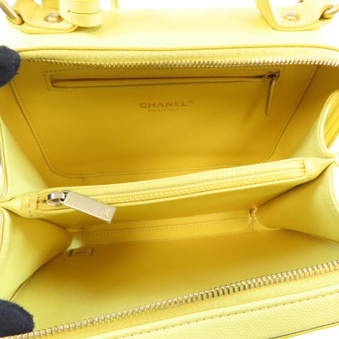 CHANEL CC GHW Quilted Filigree Vanity Case 2 Way Bag Calfskin Leather Yellow