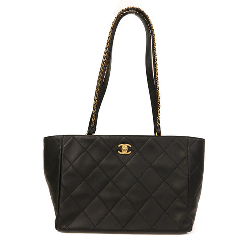 CHANEL Quilted CC GHW Shoulder Tote Bag AS3537 Calfskin Leather Black