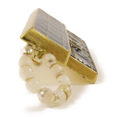 CHANEL CC Brooch Pin Metal PVC Black Gold White