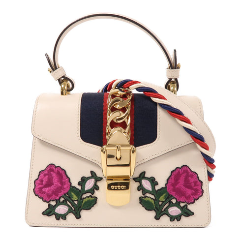 GUCCI GG GHW Sylvie Mini 2 Way Shoulder Bag 470270 Calfskin Leather White