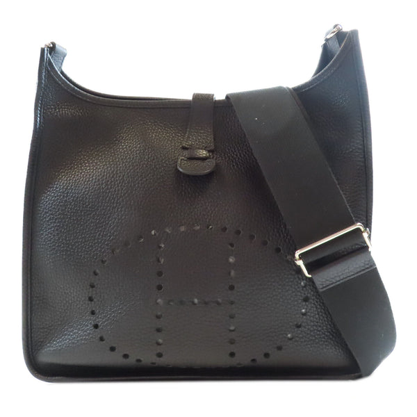 HERMES PHW Evelyne GM Shoulder Bag 056275CK Clemence Leather Black