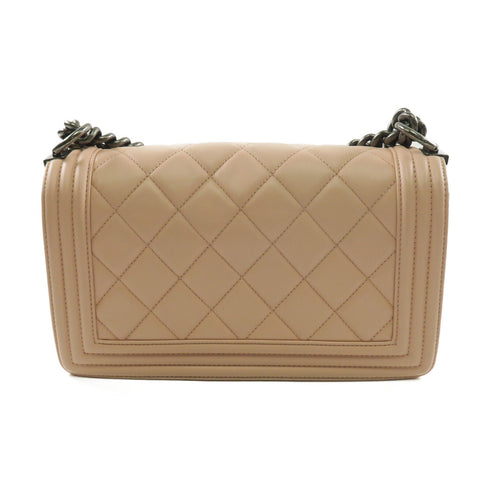 CHANEL Quilted CC SHW Boy 25 Chain Shoulder Bag Lambskin Leather Pink