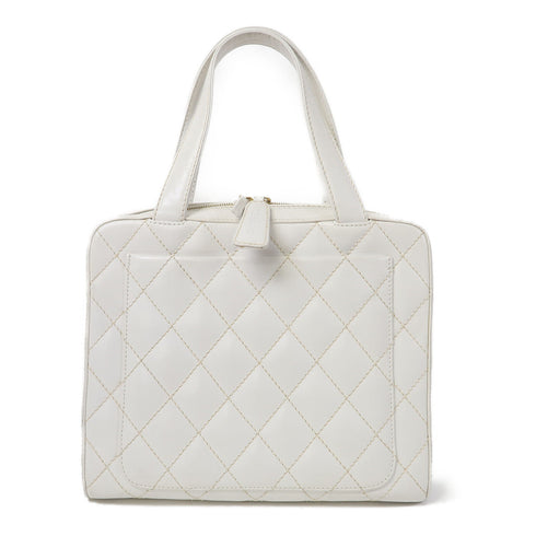CHANEL Quilted CC GHW Handbag Calfskin Leather White